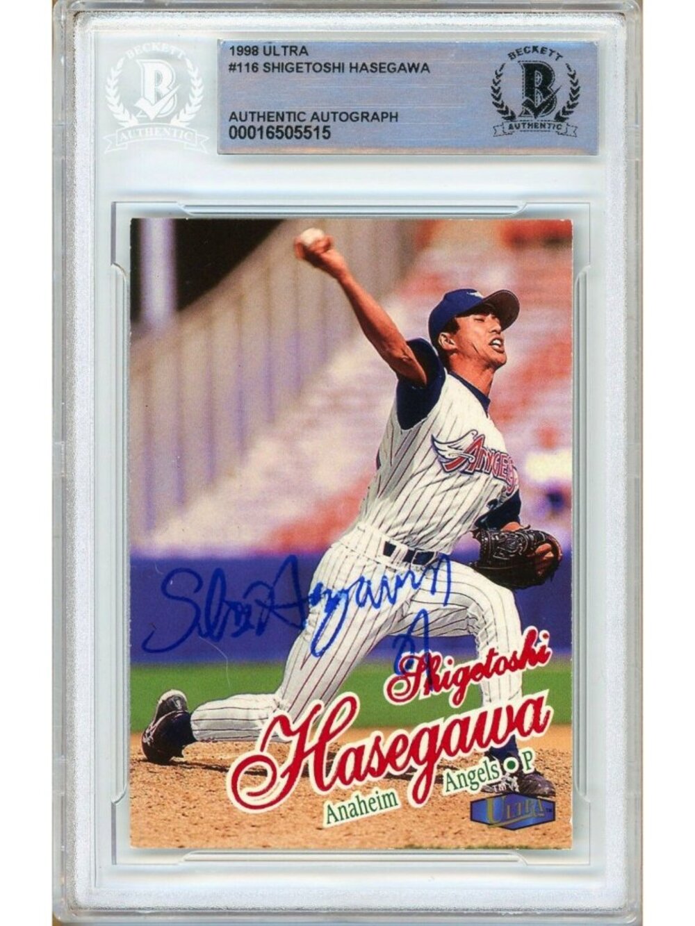 Shigetoshi Hasegawa Signed 1998 Fleer Ultra #116 Anaheim Angels BAS Slabbed Auto